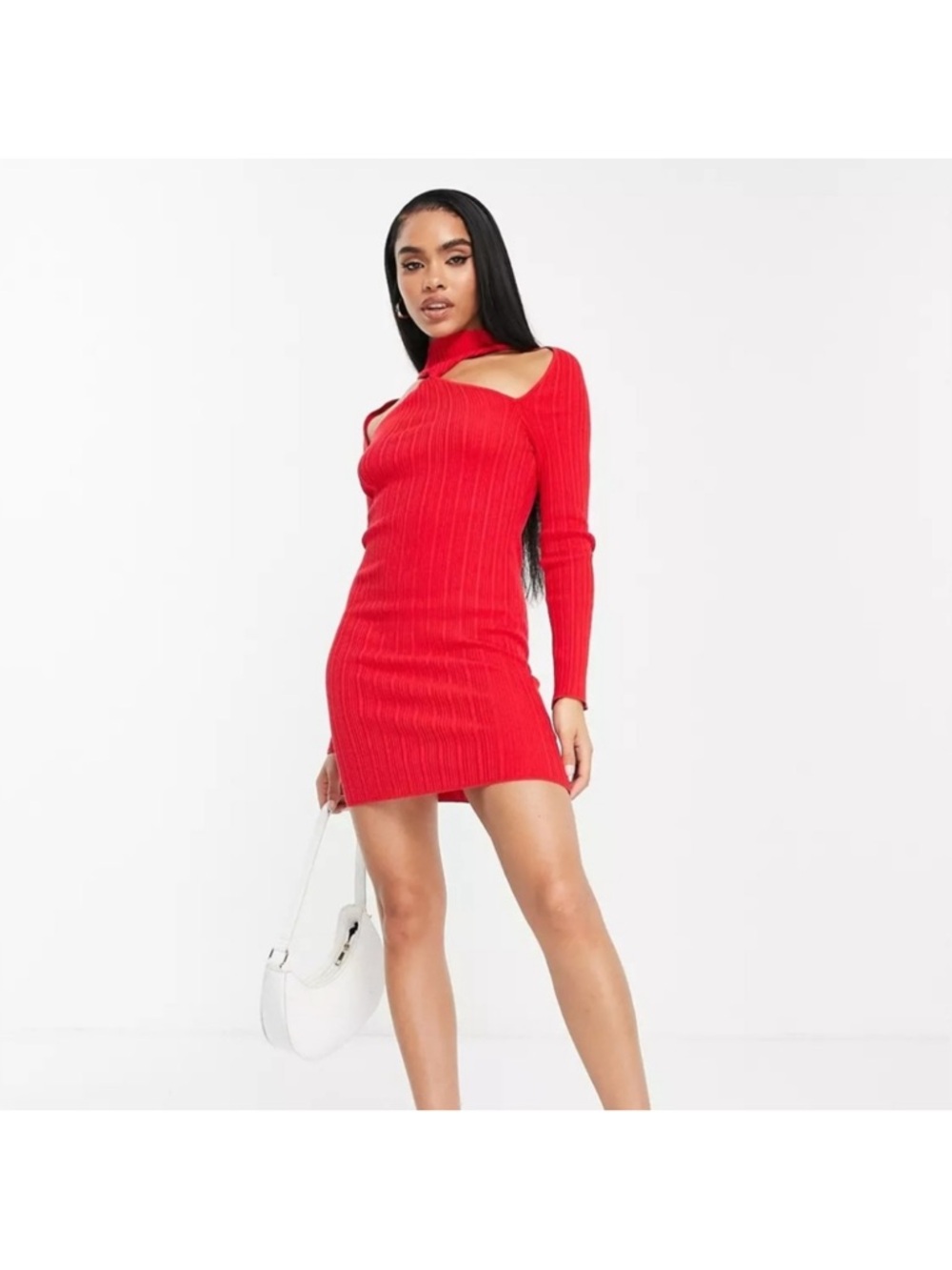 ASOS Red Ribbed Cutout Mini Dress